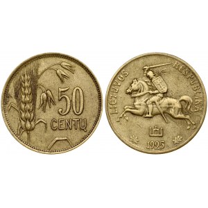 Lithuania 50 Centų 1925 Obverse: National arms. Reverse: Value to right of sagging grain ears. Edge Description: Plain...