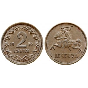 Lithuania 2 Centai 1936 ERROR Obverse: National arms. Reverse: Large value divides date within wreath. Edge Description...