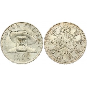Austria 50 Schilling 1959 150th Anniversary - Liberation of Tyrol. Obverse: Imperial Eagle within 3/4 circle of shields...