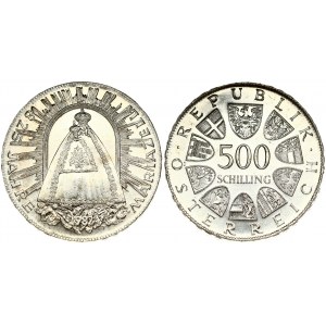 Austria 500 Schilling 1982 825 Years of the Mariazell Shrine. Obverse: Value within circle of shields. Reverse...