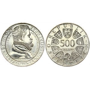 Austria 500 Schilling 1985 400th Anniversary - Graz University. Obverse: Value within circle of shields. Reverse...
