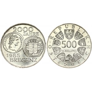 Austria 500 Schilling 1985 2000th Anniversary - Bregenz. Obverse: Value within circle of shields. Reverse...