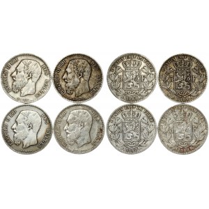 Belgium 5 Francs 1869 Leopold II(1865 - 1909). Obverse: Smaller head; engraver's name near rim, below truncation...
