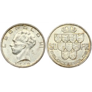 Belgium 50 Francs 1939 Obverse: Head of Leopold III; left; date below. Reverse...