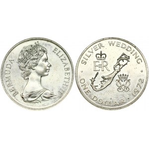 Bermuda 1 Dollar 1972 Silver Wedding Anniversary. Elizabeth II(1952-). Obverse: Young bust right. Reverse...