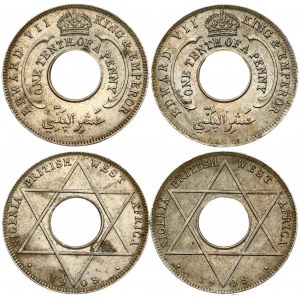 British West Africa 1/10 Penny 1908 Edward VII(1901-1910). Obverse: Crown above center hole...