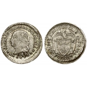 Colombia 1/2 Decimo (1874) Obverse: Head left. Reverse: Condor with spread wings above flagged arms. Silver 1.27g...