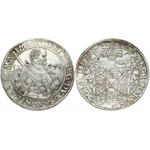 Germany SAXONY 1 Thaler 1571 HB August I(1553-1586). Obverse: Bust right with sword over right shoulder divides date...