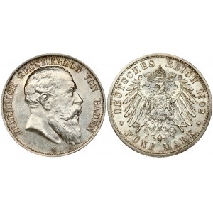 Germany BADEN 5 Mark 1902G Friedrich I(1856-1907). Obverse: Head right. Reverse: Crowned imperial German eagle...