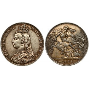 Great Britain 1 Crown 1891 Victoria (1837-1901). Obverse: Bust left wearing small crown and veil. Obverse Legend...