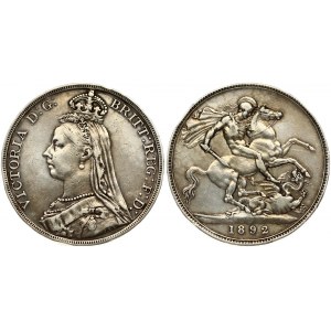 Great Britain 1 Crown 1892 Victoria (1837-1901). Obverse: Bust left wearing small crown and veil. Obverse Legend...