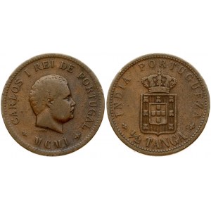 India-Portuguese 1/2 Tanga 1901 Carlos I (1889-1908). Obverse: Bust to right; date in Roman numerals. Lettering...