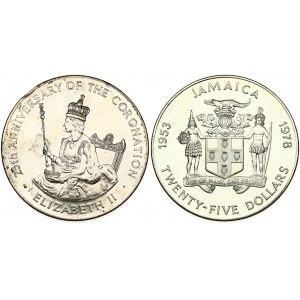 Jamaica 25 Dollars 1978 25th Anniversary of Coronation. Elizabeth II(1952-). Obverse: Arms with supporters. Reverse...