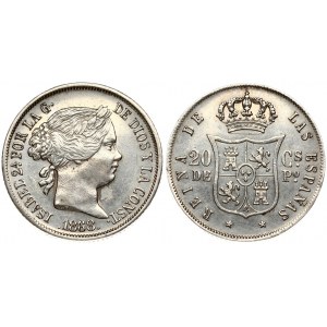 Philippines 20 Centimos 1868 Isabel II (1833-1868). Obverse Lettering: ISABEL A. POR LA G· DE DIOS Y LA CONST.1868...