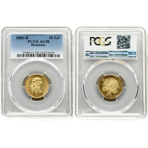 Romania 20 Lei 1883B Carol I(1866-1914). Obverse: Head left. Obverse Legend: CAROL I REGE (King). Reverse...