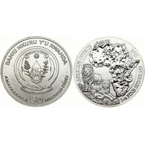 Rwanda 50 Francs 2010 Lion; Silver Bullion. Obverse...