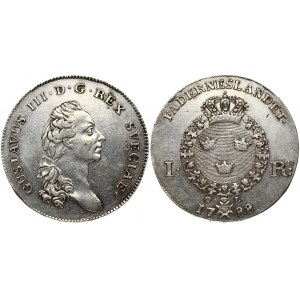 Sweden 1 Riksdaler 1788 OL Gustaf III(1771 - 1792). Obverse: Head right. Reverse...