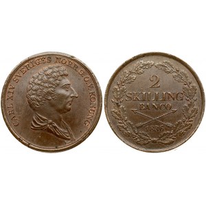 Sweden 2 Skilling 1836  Carl XIV Johan(1818-1844). Obverse: Draped bust right. Obverse Legend: CARL XIV SVERIGES.....