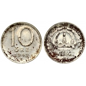 Sweden 10 Öre 1949 TS Gustaf V(1907-1950). Obverse: Crown. Reverse: Value. Silver 1.41g. KM 813