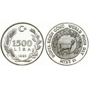 Turkey 1500 Lira 1983 Obverse: Value and date within wreath. Reverse: Nursing goat within designed wreath. Silver 15...