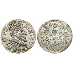 Poland 3 Groszy 1592 Poznan. Sigismund III Vasa (1587-1632). Obverse: Crowned bust right. Reverse: Value; divided date...