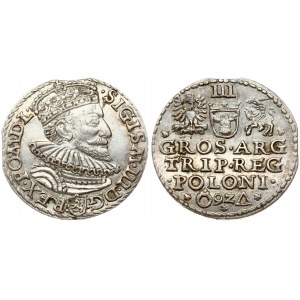 Poland 3 Groszy 1592 Malbork. Sigismund III Vasa (1587-1632). Obverse: Crowned bust right. Reverse: Value; divided date...