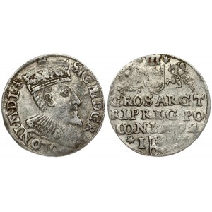 Poland 3 Groszy 1594 Olkusz. Sigismund III Vasa (1587-1632).  Obverse: Crowned bust right. Reverse: Value; divided date...