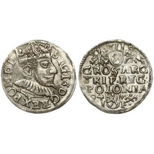 Poland 3 Groszy 1594 Poznan. Sigismund III Vasa (1587-1632). Obverse: Crowned bust right. Reverse: Value; divided date...