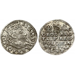 Poland 3 Groszy 1595 Poznan Sigismund III Vasa (1587-1632). Obverse: Crowned bust right. Reverse: Value; divided date...