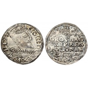 Poland 3 Groszy 1595 Wschowa Sigismund III Vasa (1587-1632). Obverse: Crowned bust right. Reverse: Value; divided date...