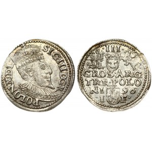 Poland 3 Groszy 1596 Olkusz Sigismund III Vasa (1587-1632). Obverse: Crowned bust right. Reverse: Value; divided date...