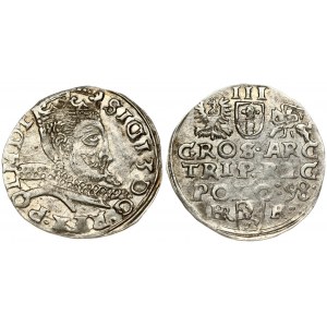 Poland 3 Groszy 1598 Wschowa Sigismund III Vasa (1587-1632). Obverse: Crowned bust right. Reverse: Value; divided date...