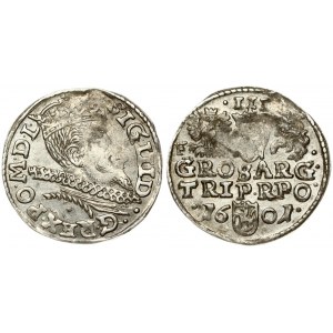 Poland 3 Groszy 1601 Wschowa Sigismund III Vasa (1587-1632). Obverse: Crowned bust right. Reverse: Value; divided date...