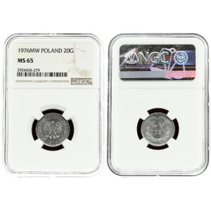 Poland 20 Groszy 1976MW Averse: Eagle with wings open. Reverse: Value above sprig. Edge Description: Plain. Aluminum...