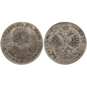 Russia 1 Rouble 1718 KO. Peter I (1699-1725). Obverse: Laureate bust right. Reverse: Crown above crowned double...
