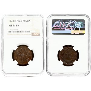 Russia 1 Denga 1749 Elizabeth (1741-1762). Obverse: Crowned double-headed eagle. Reverse: Value and date in cartouche...