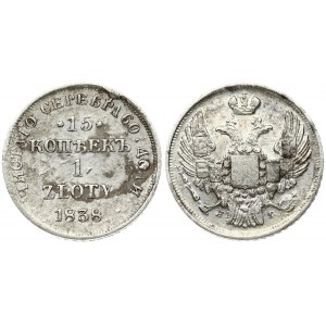 Russia For Poland 15 Kopecks 1 Zloty 1838 НГ. Nicholas I (1826-1855). Obverse...