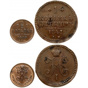 Russia 1 Kopecks 1841 EM  & 1/2 Kopeck 1898 СПБ Obverse: Crowned monogram. Reverse: Value; date. Copper. Edge plain...