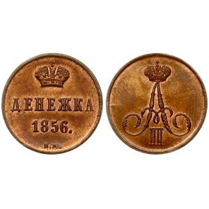 Russia 1 Denezhka 1856 BM Warsaw. Alexander II (1854-1881). Obverse: Crowned monogram. Reverse...