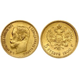 Russia 5 Roubles 1900 (ФЗ) St. Petersburg. Nicholas II (1894-1917). Obverse: Head right. Reverse...