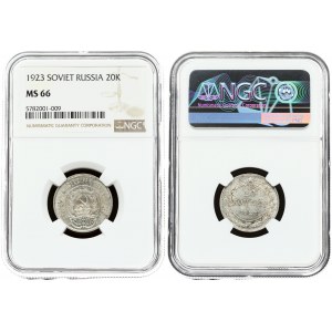 Russia USSR 20 Kopecks 1923 Obverse: National arms. Reverse: Value and date within beaded circle...