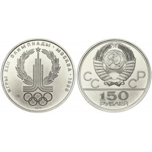 Russia USSR 150 Roubles 1977 (L) 1980 Olympics. Obverse: National arms divide CCCP with value below. Reverse...