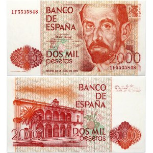 Spain 2000 Pesetas 1980 Banknote Obverse: Portrait of Juan Ramón Jiménez; writer (1881-1958) Shield of Spain. Reverse...