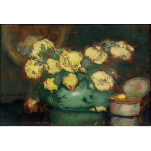 Alfons KARPIŃSKI (1875-1961), Żółte róże w zielonym wazonie, 1933