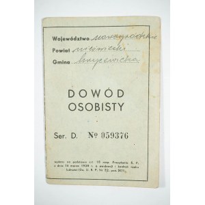 [KRESY II RP] DOWÓD OSOBISTY wydany w 1938r. dla kobiety, woj. nowogródzkie, pow. Nieśwież