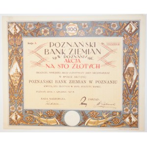 [AKCJA] Poznański Bank Ziemian akcja na 100 złotych, Poznań 1 grudnia 1927r.