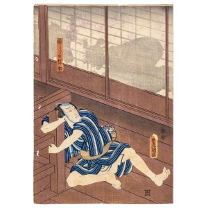 Utagawa Kunisada (1786-1864), Zasadzka na złodzieja mleka, 1857