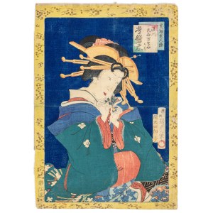 Utagawa Kunisada (1786-1864), Gejsza obierająca owoc persymony, 1856