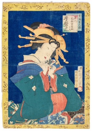 Utagawa Kunisada (1786-1864), Gejsza obierająca owoc persymony, 1856