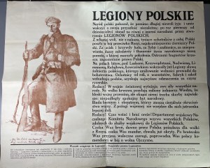 LEGIONY POLSKIE - PLAKAT WERBUNKOWY DO LEGIONÓW POLSKICH - WIELKA RZADKOŚĆ STAN ZNAKOMITY